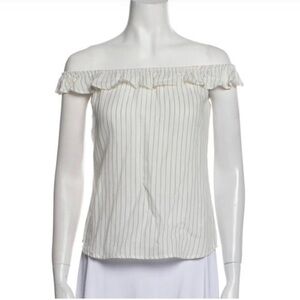 REFORMATION off the shoulder lightweight linen blend seersucker striped top s